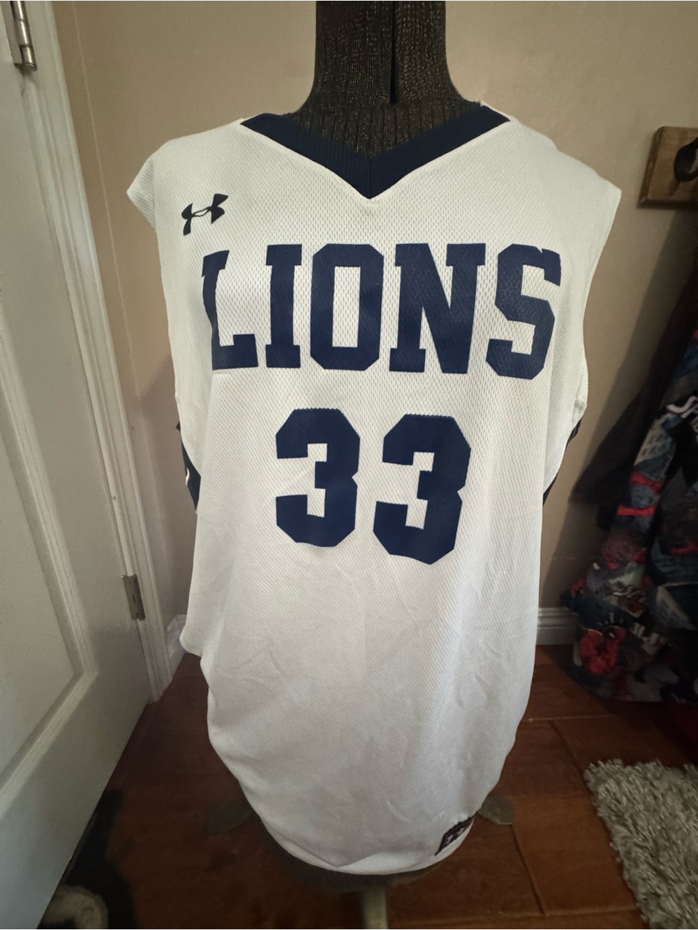 Under Armour White and Navy Basketball Jersey with Number 33